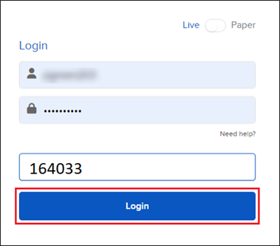 Logging in using the Mobile Authenticator code. 